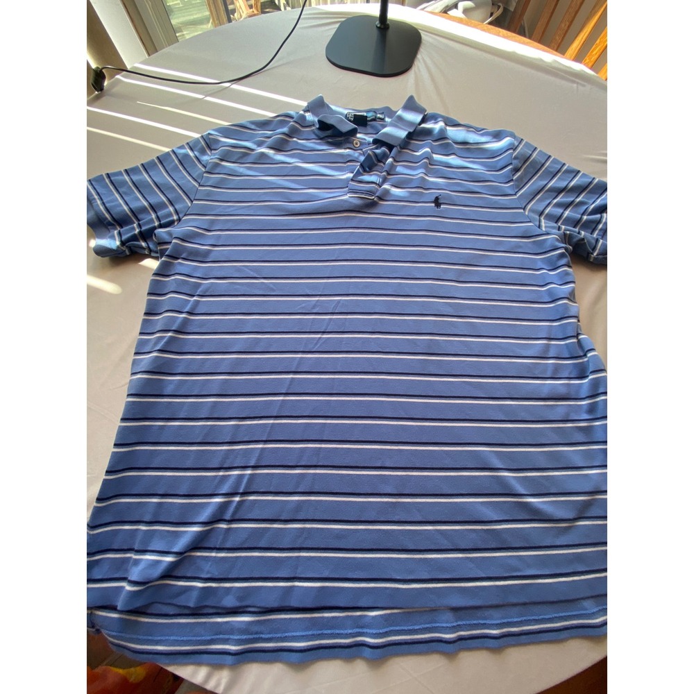 Polo Ralph Lauren Mens XL Blue Striped Short Sleeve Cotton Polo Shirt